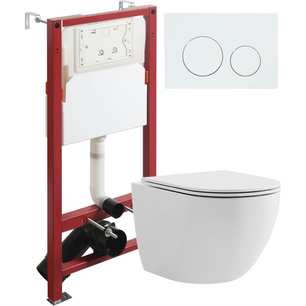 Изображение товара Унитаз подвесной безободковый Agger белый, с инсталляцией, микролифт, кнопка смыва белая ATI03100+APB188