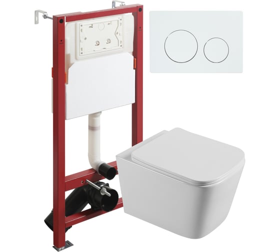 Изображение товара Унитаз подвесной безободковый Agger белый, с инсталляцией, микролифт, кнопка смыва белая ATI04100+APB188