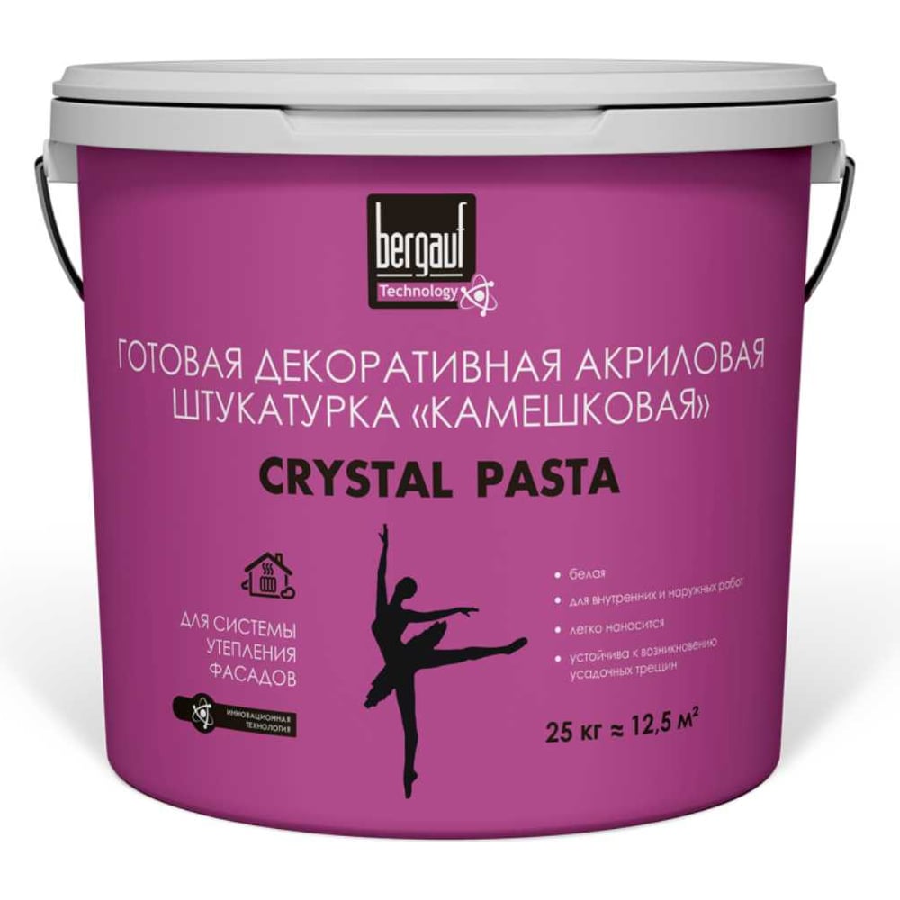 Изображение товара Готовая декоративная акриловая штукатурка с фактурой «камешковая» Bergauf Crystal Pasta 1-1,5 мм, 25 кг 63410