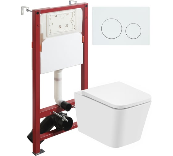 Изображение товара Унитаз подвесной безободковый Agger белый, с инсталляцией, микролифт, кнопка смыва белая ATI08100+APB188