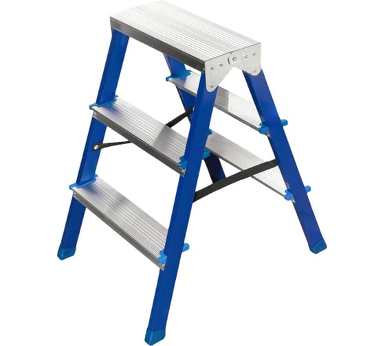 Изображение товара Стремянка стальная Политех с алюминиевыми ступенями, двухсторонняя, 3 ступени 8061003