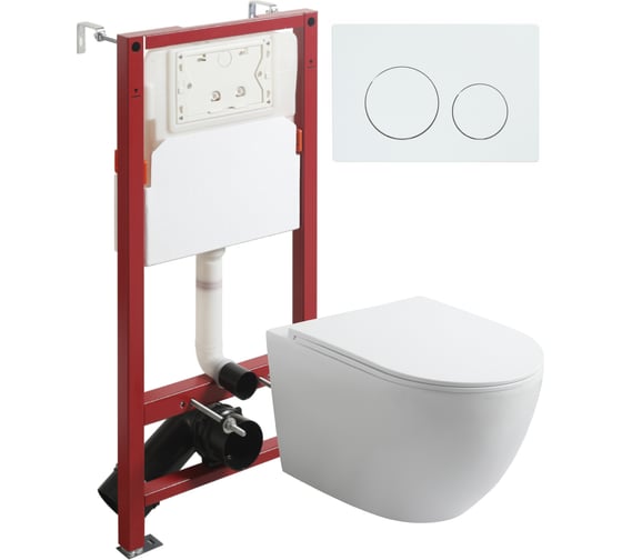 Изображение товара Унитаз подвесной безободковый Agger белый, с инсталляцией, микролифт, кнопка смыва белая ATI07150+APB188