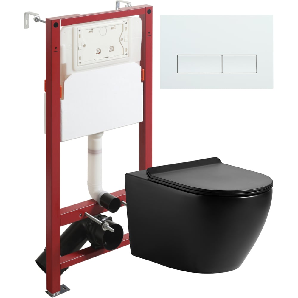 Изображение товара Подвесной безободковый унитаз Agger черный матовый с инсталляцией и микролифтом