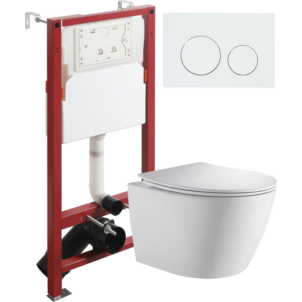 Изображение товара Подвесной унитаз ORANGE безободковый с инсталляцией белый модель CI07-150W+APB188