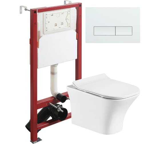 Изображение товара Унитаз подвесной ORANGE безободковый, белый, с инсталляцией, микролифт, кнопка смыва белая CI02-100W+APB288