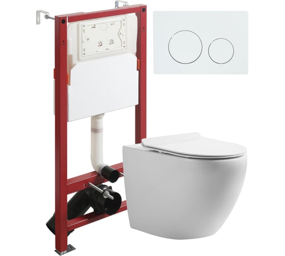 Изображение товара Унитаз подвесной ORANGE безободковый, белый, с инсталляцией, микролифт, кнопка смыва белая CI07-100W+APB188