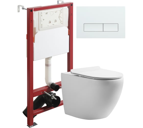 Изображение товара Унитаз подвесной ORANGE безободковый, белый, с инсталляцией, микролифт, кнопка смыва белая CI07-100W+APB288