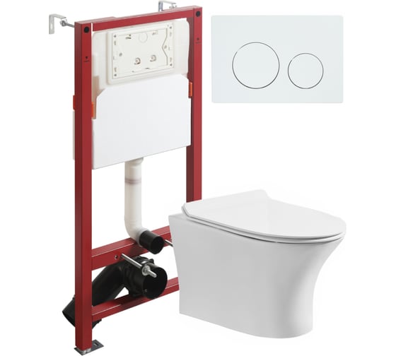 Изображение товара Унитаз подвесной ORANGE безободковый, белый, с инсталляцией, микролифт, кнопка смыва белая CI01-100W+APB188