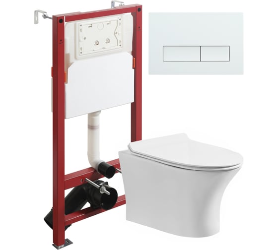 Изображение товара Унитаз подвесной ORANGE безободковый, белый, с инсталляцией, микролифт, кнопка смыва белая CI01-100W+APB288