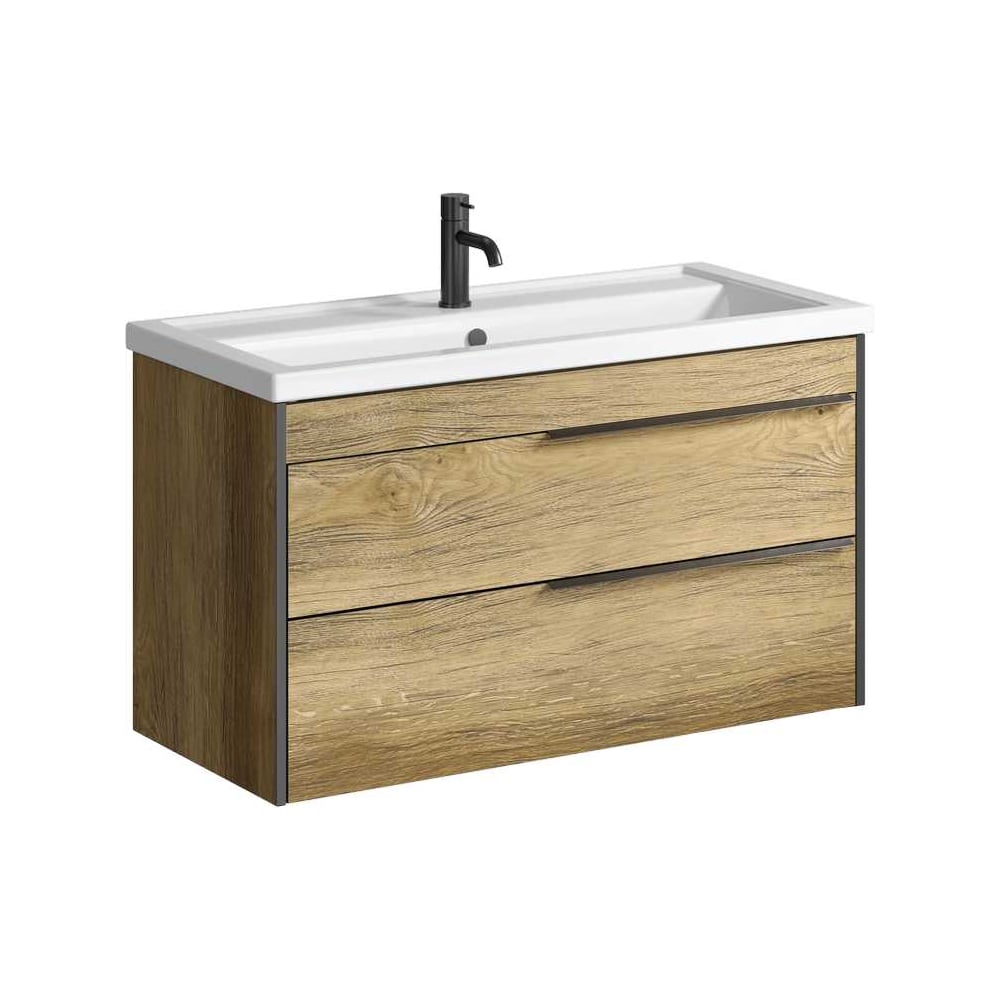 Изображение товара Подвесная тумба для ванной AQWELLA Fargo 100см темное дерево с двумя ящиками