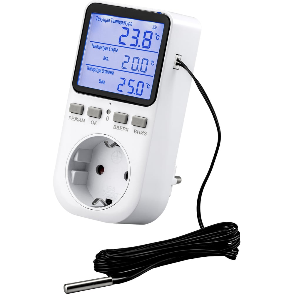 Изображение товара Цифровой терморегулятор REXANT 16А-01 в розетку белый