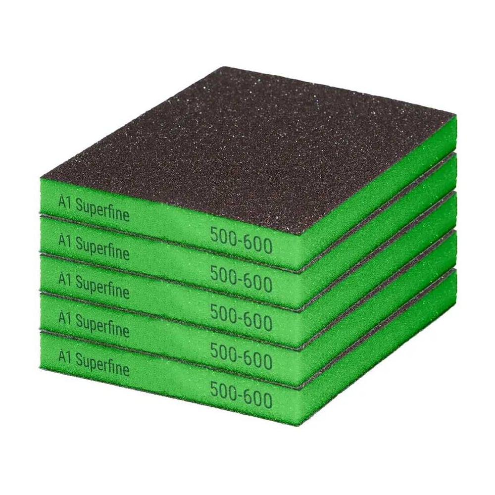 Изображение товара Двухсторонняя губка шлифовальная A1 Superfine зеленая 5 шт 120х90 мм зернистость 600