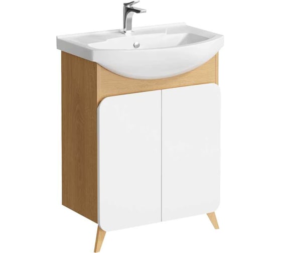 Изображение товара Напольная тумба для ванны AQWELLA Basic 65 см к раковине Элеганс 65 в цвете дерево светлое BAS0106DZ