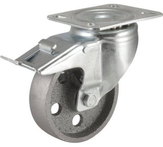 Изображение товара Жаростойкая поворотная колесная опора с площадкой и тормозом KAMA (от -40˚С до +300˚С) 80 мм 3302-DDB-080-F18-HT