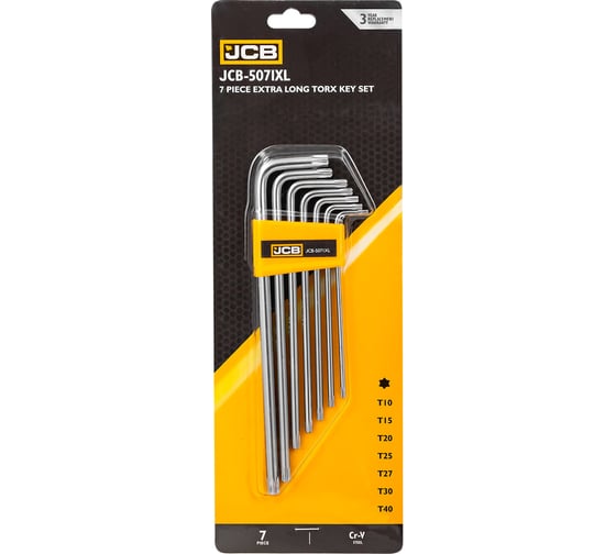 Изображение товара Набор ключей TORX Г-образных экстрадлинных JCB 7 предметов JCB-5071XL(60965)