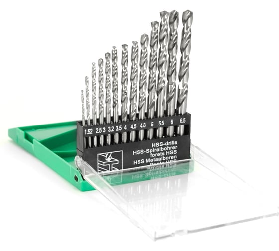Изображение товара Набор сверл ф 1,5-6,5мм Р6М5 13шт (шаг 0,5 плюс 3,2; 4,8 мм) в пластмассовом футляре Beltools ri.243.129