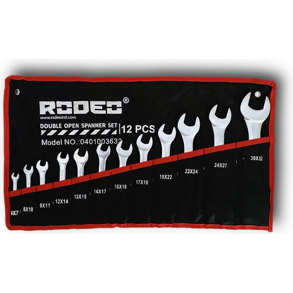 Изображение товара Набор рожковых двухсторонних гаечных ключей RODEO, 12 шт, 6-32 мм