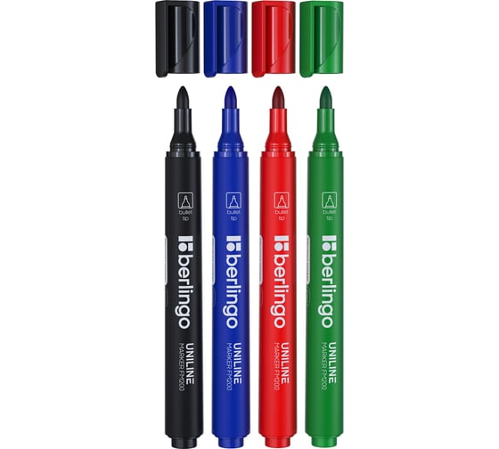 Изображение товара Набор маркеров для флипчартов BERLINGO Uniline FM200 4 цвета, пулевидный, 2 мм, блистер BMf_42209