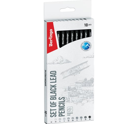 Изображение товара Набор чернографитных карандашей BERLINGO 10 шт, 3H-3B, заточенные, картонная упаковка BS01210