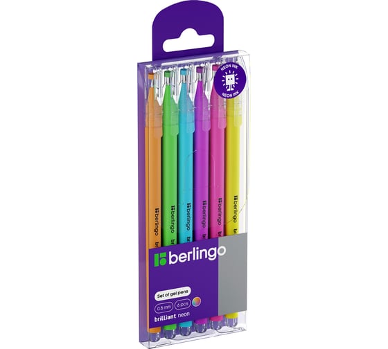 Изображение товара Набор гелевых ручек BERLINGO Brilliant Neon 6 шт, 6 цветов, 0,8 мм, корпус ассорти CNg_30306