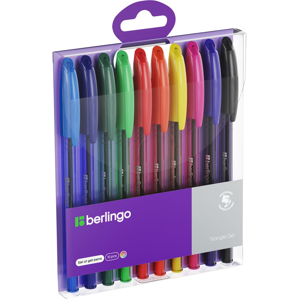 Изображение товара Набор гелевых ручек BERLINGO Triangle Gel 10 шт яркие и неоновые цвета, 0,5 мм
