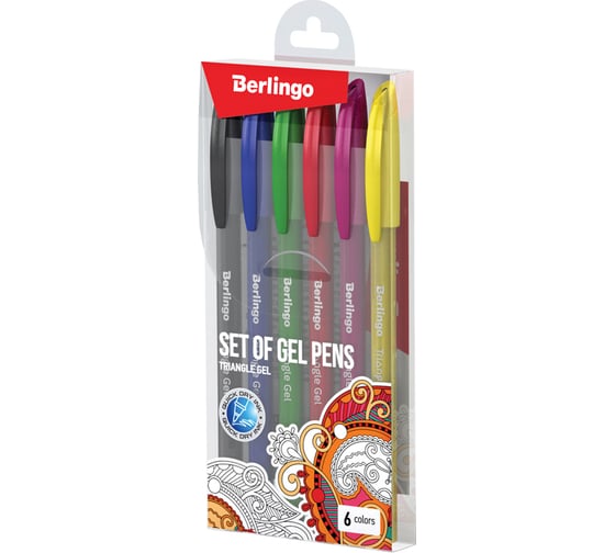Изображение товара Набор гелевых ручек BERLINGO Triangle Gel 6 шт, 6 цветов, 0,5 мм, корпус ассорти CNg_20206