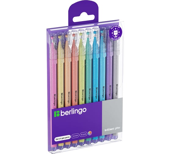 Изображение товара Набор гелевых ручек BERLINGO Brilliant Glitter 10 шт, 10 цветов, 1 мм, корпус ассорти CNg_50510