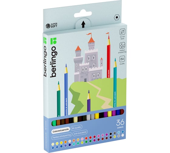 Изображение товара Цветные карандаши BERLINGO SuperSoft. Замки 36 цветов, заточенные, картонная коробка SS00136
