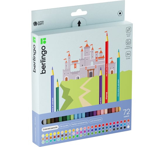 Изображение товара Цветные карандаши BERLINGO SuperSoft. Замки 72 цвета, заточенные, картонная коробка SS00172
