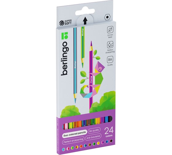 Изображение товара Карандаши BERLINGO SuperSoft. 2 in 1 с двухцветным грифелем, 12 шт, 24 цвета, картонная коробка SS03924