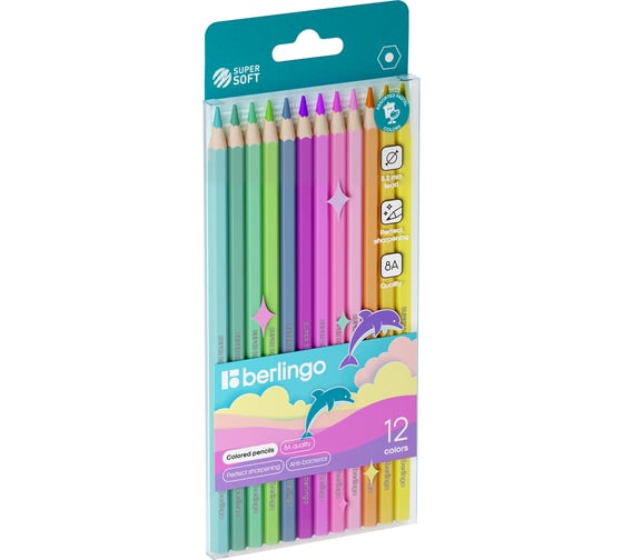 Изображение товара Цветные карандаши BERLINGO SuperSoft. Pastel пастельные, 12 цветов, заточенные SSP0112