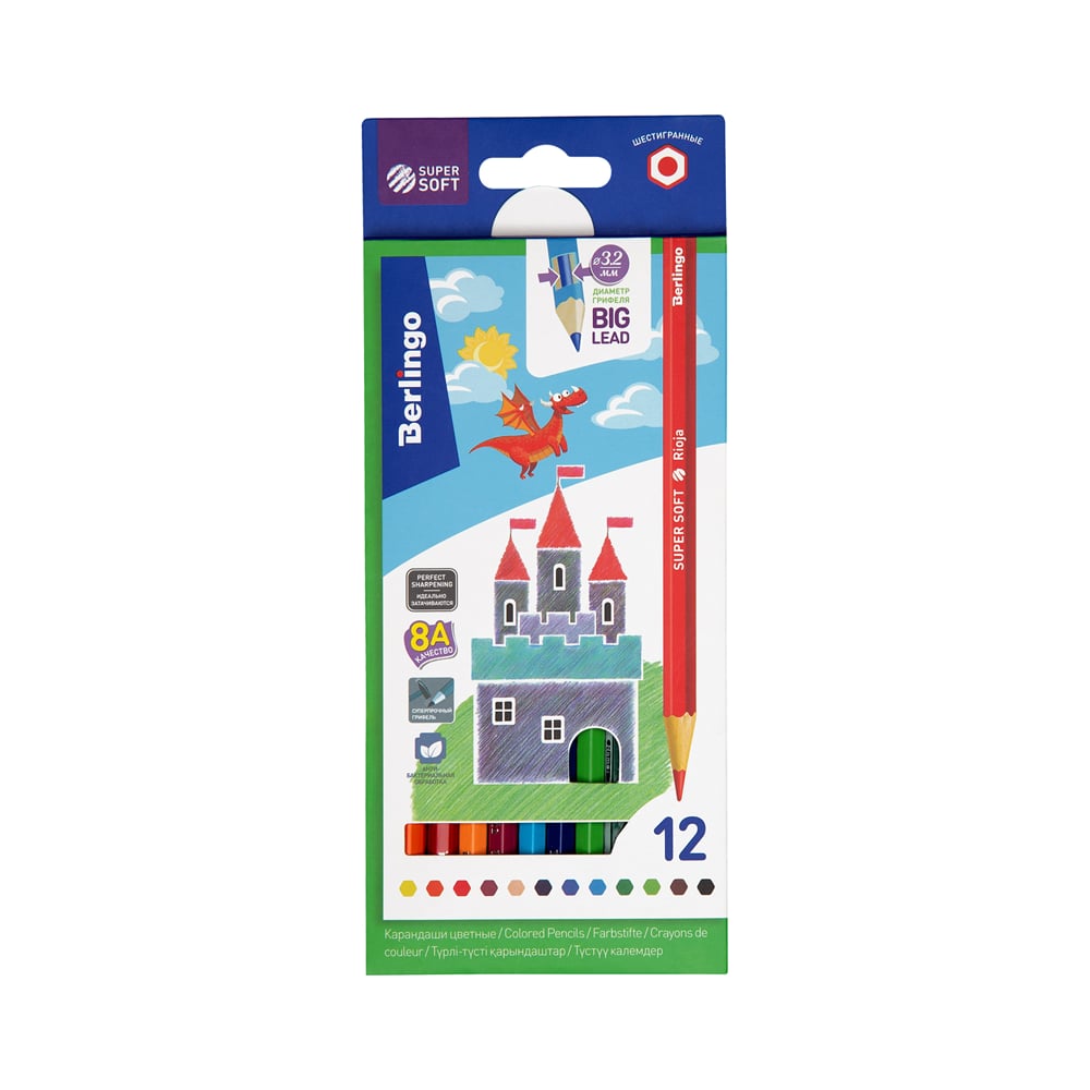 Изображение товара Цветные карандаши BERLINGO SuperSoft. Замки 12 цветов, заточенные, картонная коробка SS00112