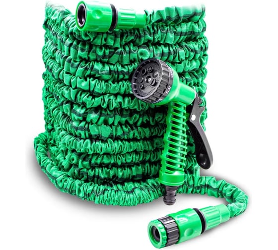 Изображение товара Поливочный растягивающийся шланг ПОЛЕСАД 100 FT10 30 м, с пистолетом, адаптером, соединителем (1/8) 019622