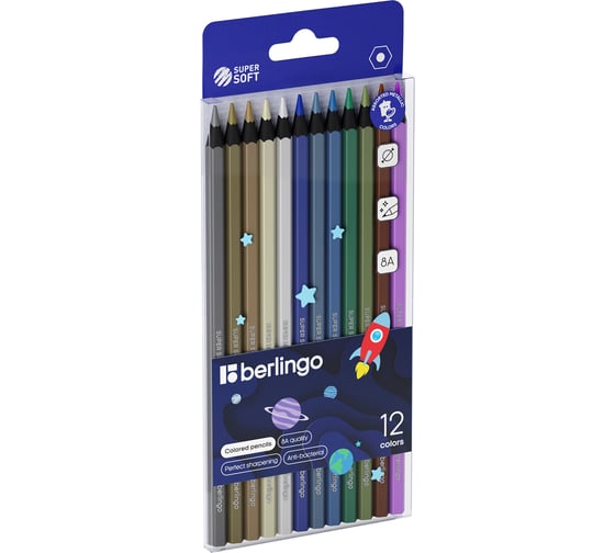 Изображение товара Цветные карандаши BERLINGO SuperSoft. Metallic металлик, 12 цветов, заточенные SSM0506