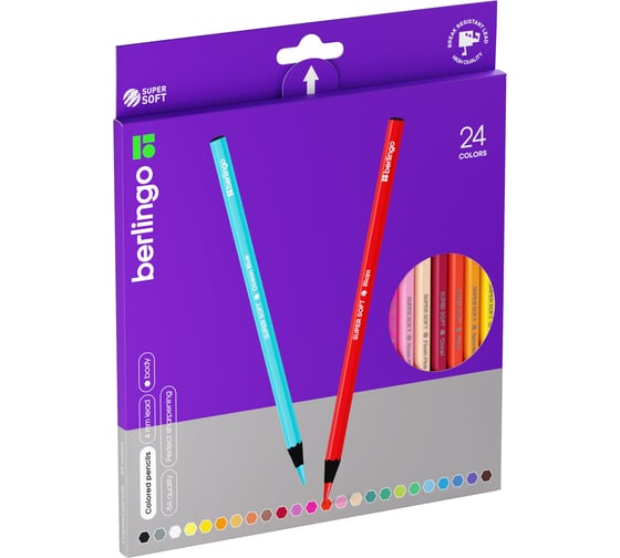 Изображение товара Цветные карандаши BERLINGO SuperSoft Blackwood 24 цвета, черное дерево, заточенные SS01824