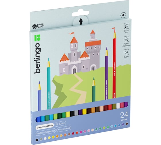 Изображение товара Цветные карандаши BERLINGO SuperSoft Замки 24 цвета, заточенные, картонная коробка SS00124