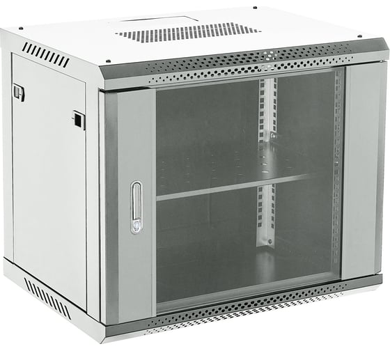 Изображение товара Настенный шкаф REXANT, 19 дюймов, 6U, 600×600×368 (ШxГxВ), дверь стекло, боковые съемные стенки, RAL 7035 04-0666-111