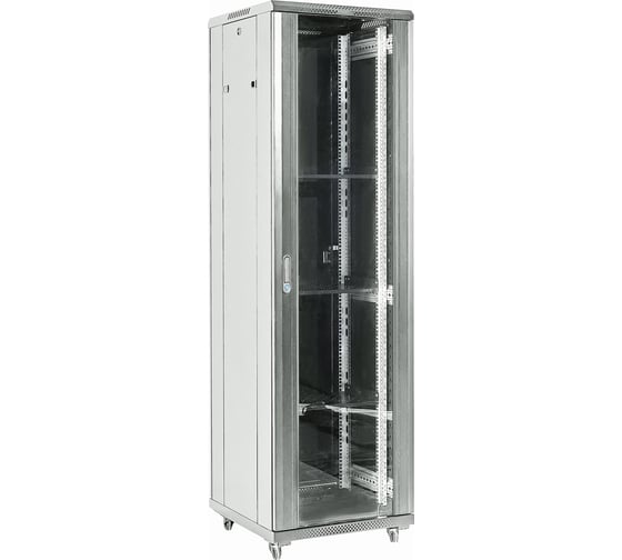 Изображение товара Напольный шкаф REXANT, 19 дюймов, 27U, 600x600x1387 (ШxГxВ), дверь стекло, боковые съемные стенки, RAL 7035 04-2766-211