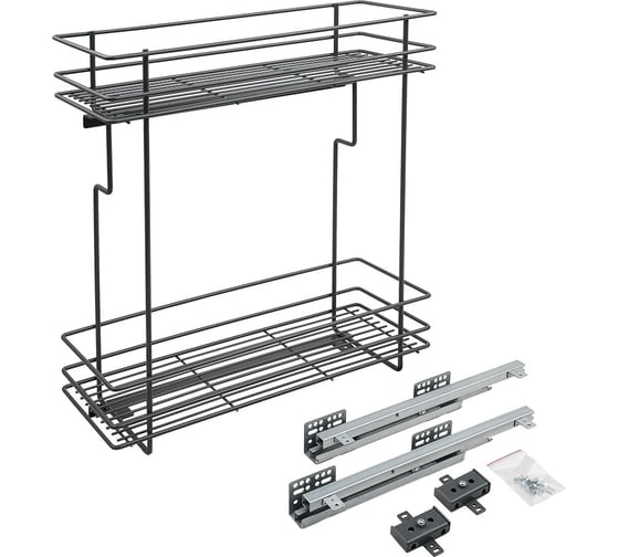 Изображение товара Бутылочница Lemax PROF на скрытых направляющих с доводчиком в базу 200 мм (левая), вулканический серый VK-05-200DL-VG