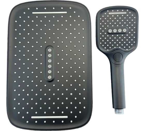 Изображение товара Комплект GRIALE душевая лейка 10х25 см и тропическая лейка 32х21 см черная GR76HT