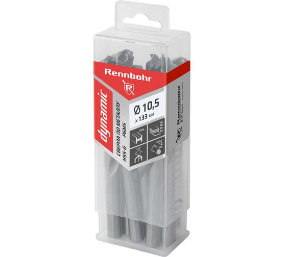 Изображение товара Сверло по металлу RENNBOHR DYNAMIC PROM 10.5x133 мм, HSS-G, P6M5, 10 шт/уп 666105