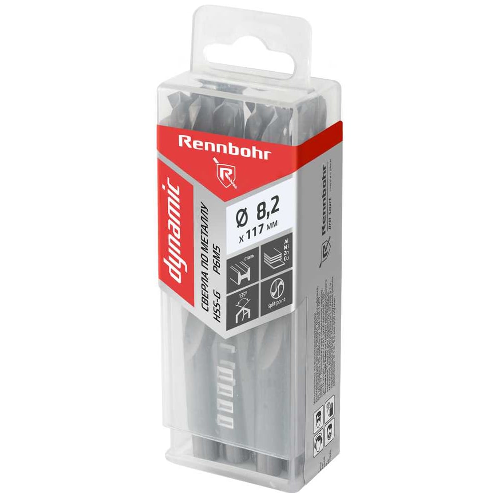 Изображение товара Сверло по металлу RENNBOHR DYNAMIC PROM 8.2x117 мм, HSS-G, P6M5, 10 шт/уп 666082