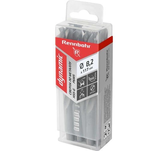 Изображение товара Сверло по металлу RENNBOHR DYNAMIC PROM 8.2x117 мм, HSS-G, P6M5, 10 шт/уп 666082