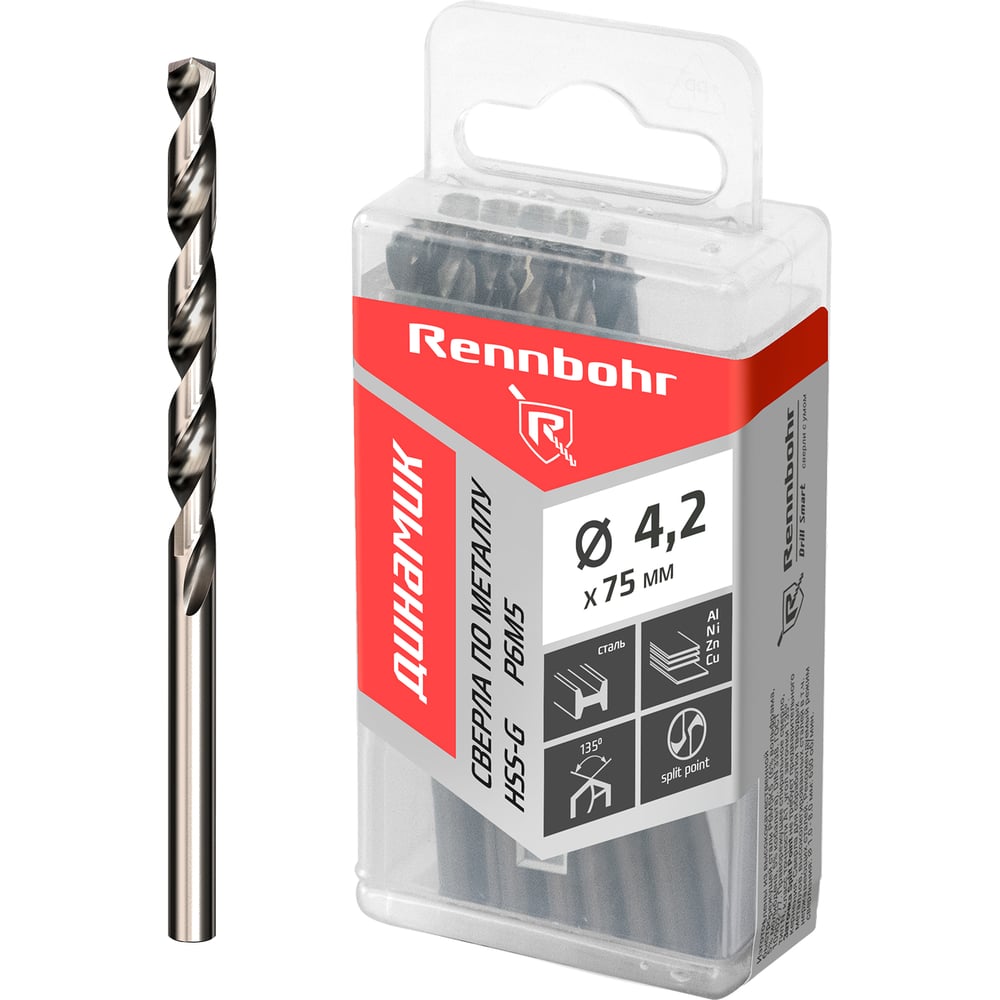 Изображение товара Сверло по металлу RENNBOHR DYNAMIC PROM 4.2x75 мм HSS-G профессиональное Изображение товара Сверло по металлу RENNBOHR DYNAMIC PROM 4.2x75 мм HSS-G профессиональное