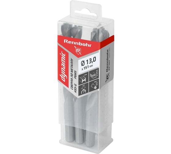 Изображение товара Сверло по металлу RENNBOHR DYNAMIC PROM 13.0x151 мм, хв-к 12 мм, HSS-G, P6M5, 5 шт/уп 666130