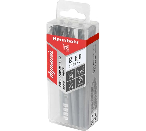 Изображение товара Сверло по металлу RENNBOHR DYNAMIC PROM 6.8x109 мм, HSS-G, P6M5, 10 шт/уп 666068