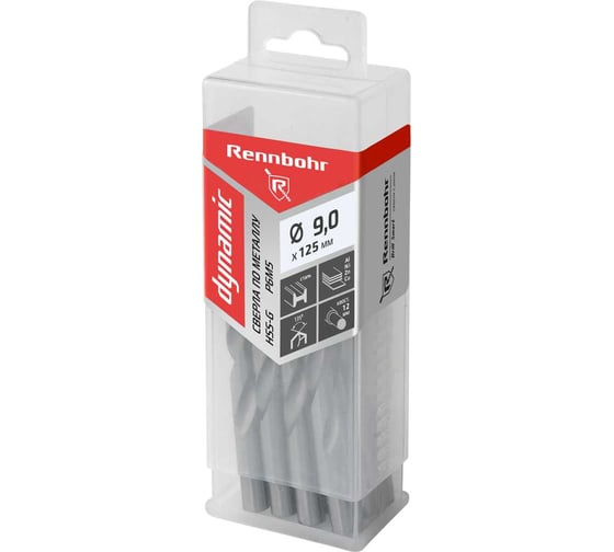 Изображение товара Сверло по металлу RENNBOHR DYNAMIC PROM 9.0x125 мм, HSS-G, P6M5, 10 шт/уп 666090