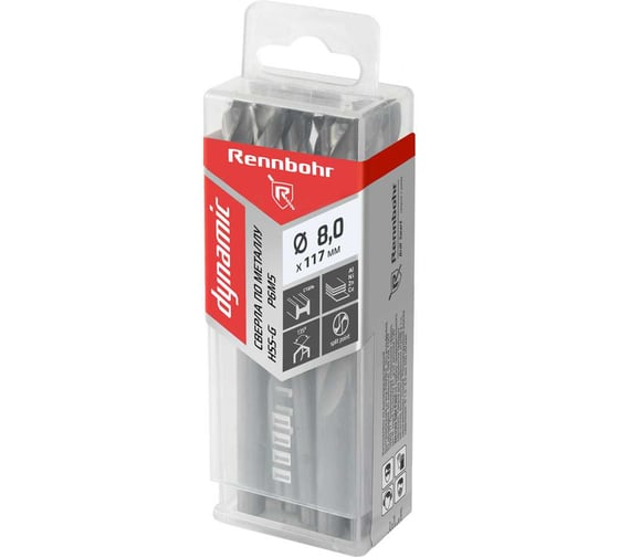 Изображение товара Сверло по металлу RENNBOHR DYNAMIC PROM 8.0x117 мм, HSS-G, P6M5, 10 шт/уп 666080