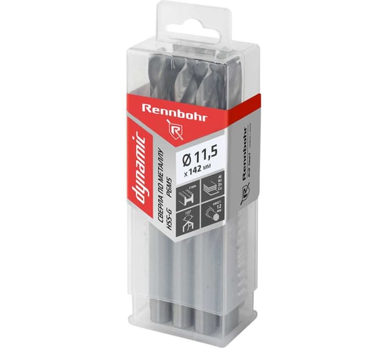 Изображение товара Сверло по металлу RENNBOHR DYNAMIC PROM 11.5x142 мм, HSS-G, P6M5, 10 шт/уп 666115