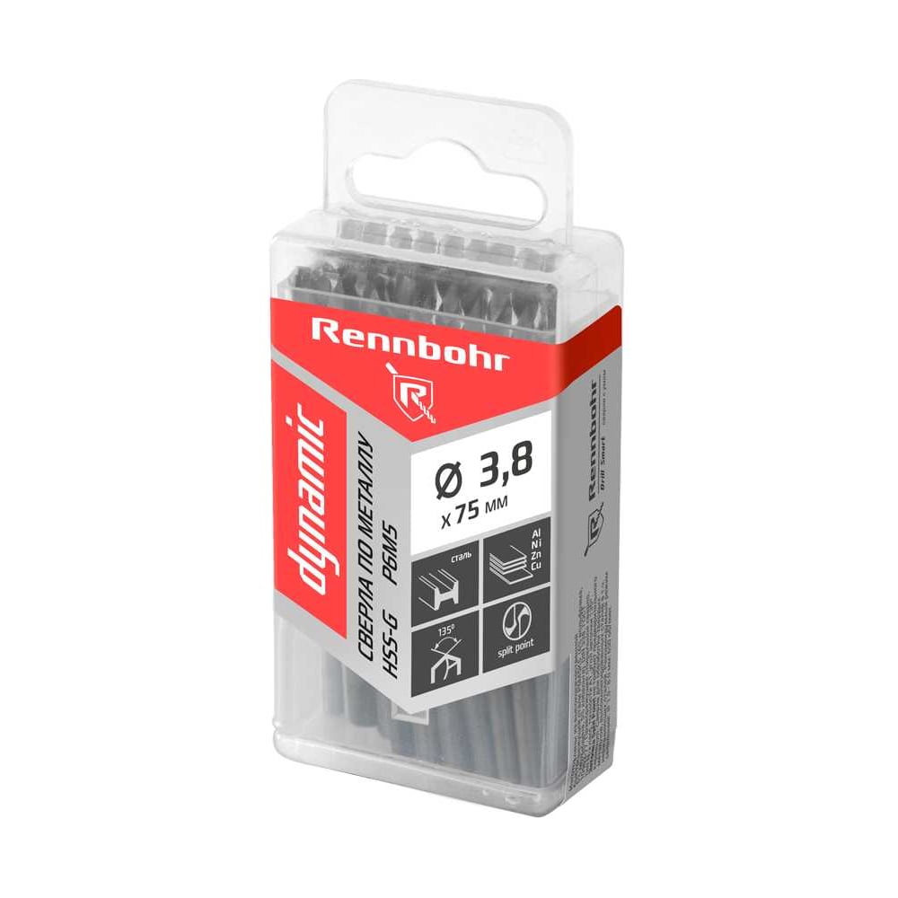 Изображение товара Сверло по металлу RENNBOHR DYNAMIC PROM 3.8x75 мм, HSS-G, P6M5, 20 шт/уп 666038